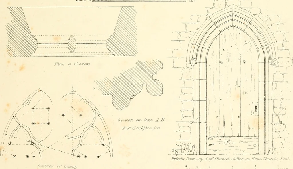 An illustration from An analysis of Gothick architecture : illustrated by a series of upwards of seven hundred examples of doorways, windows, etc., and accompanied with remarks on the several details of an ecclesiastical edifice, 1849, leaf 90