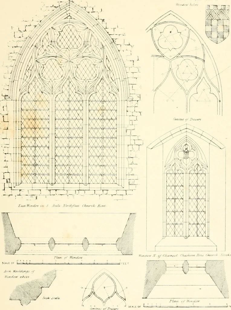 An illustration from An analysis of Gothick architecture : illustrated by a series of upwards of seven hundred examples of doorways, windows, etc., and accompanied with remarks on the several details of an ecclesiastical edifice, 1849, leaf 92