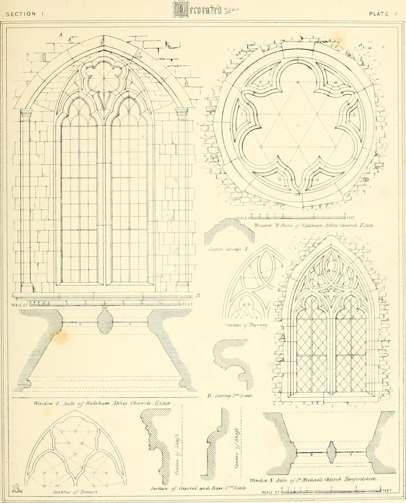 An illustration from An analysis of Gothick architecture : illustrated by a series of upwards of seven hundred examples of doorways, windows, etc., and accompanied with remarks on the several details of an ecclesiastical edifice, 1849, leaf 96