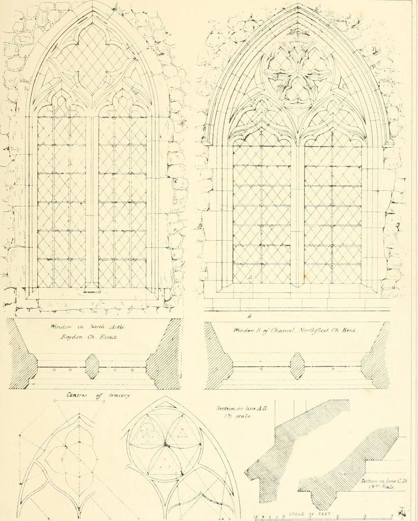 An illustration from An analysis of Gothick architecture : illustrated by a series of upwards of seven hundred examples of doorways, windows, etc., and accompanied with remarks on the several details of an ecclesiastical edifice, 1849, leaf 98