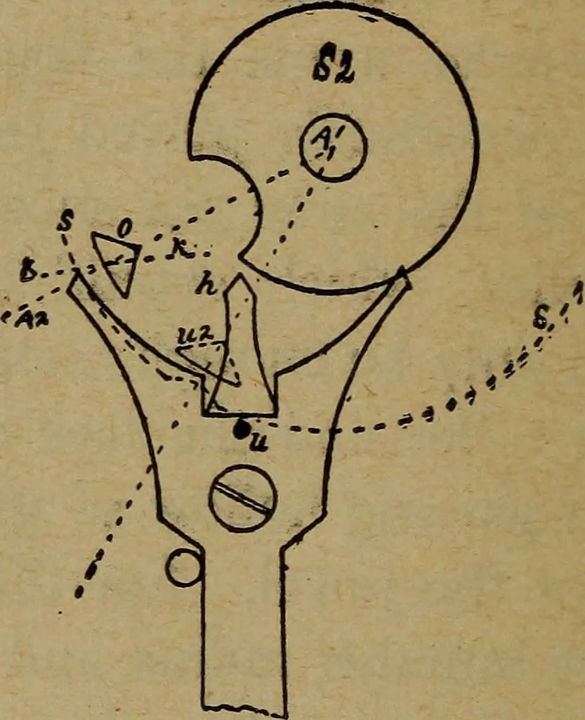 An illustration from An analysis of the lever escapement, 1910, leaf 43