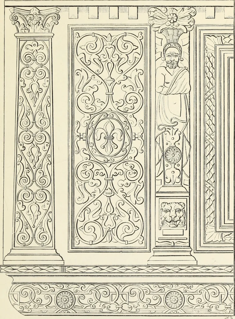 An illustration from Analysis of ornament. The characteristics of styles : an introduction to the study of the history of ornamental art, 1860, leaf 136