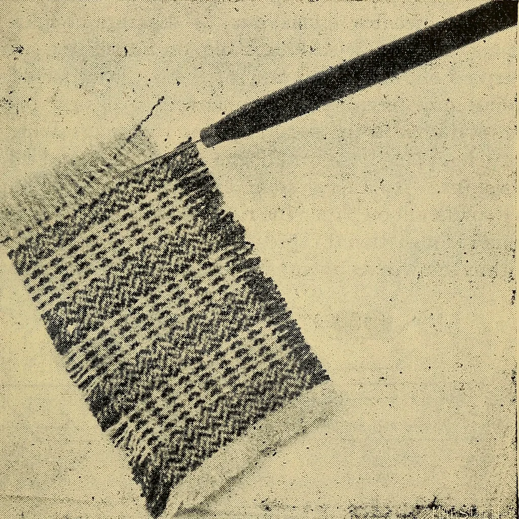 An illustration from The analysis & reproduction of textile fabrics : being a reasonable explanation of the necessary calculations and processes involved in analysing, effecting the required changes, and reproducing all the principal types of woven textures, from the raw materials to the finished cloth ; with an appendix upon "The cost of cloths.", 1894, leaf 52