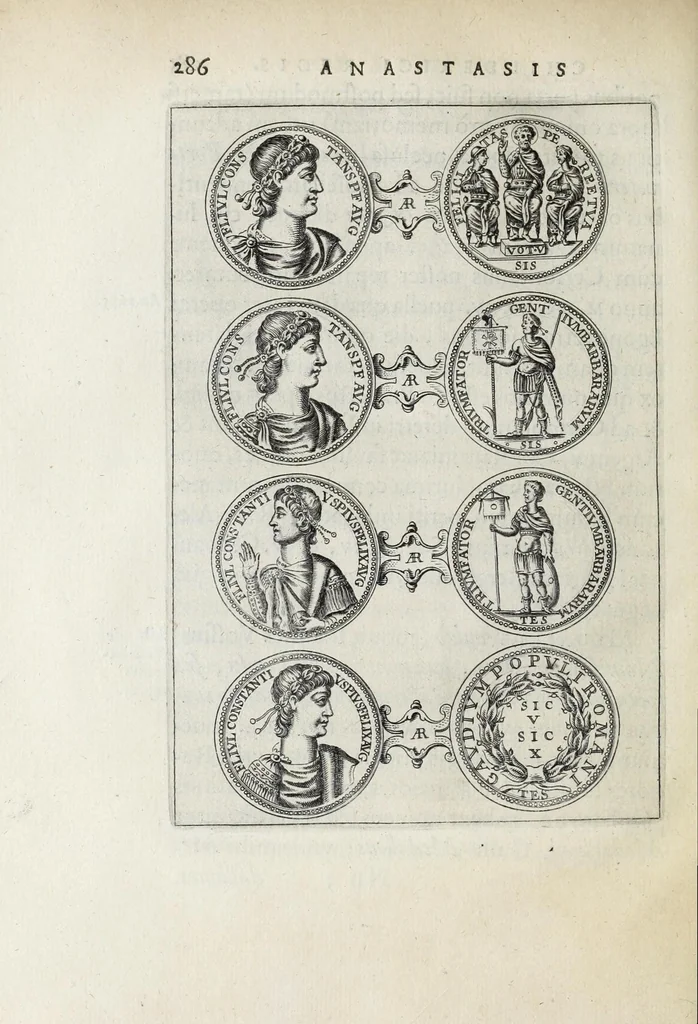 An illustration from Anastasis Childerici I. Francorum regis, siue, Thesaurus sepulchralis Tornaci Neruiorum effossus, & commentario illustratus, 1655, leaf 310