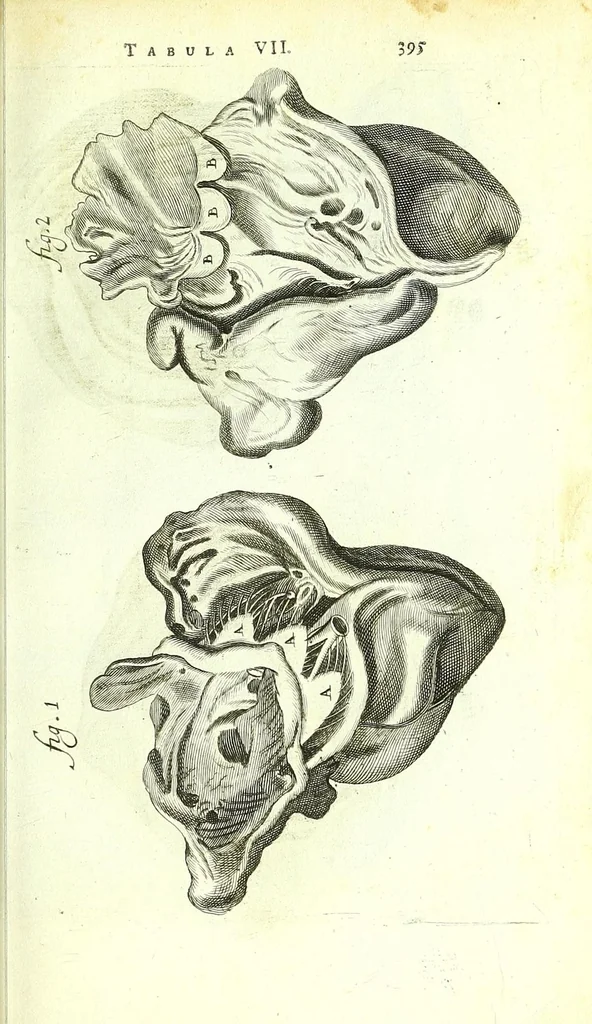 An illustration from Anatome ex omnium veterum recentiorumque observationibus imprimis Institutionibus b. m. parentis Cas, 1673, leaf 443