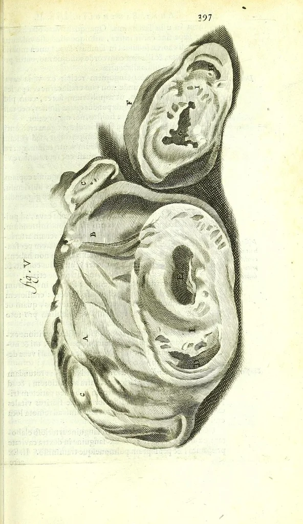 An illustration from Anatome ex omnium veterum recentiorumque observationibus imprimis Institutionibus b. m. parentis Cas, 1673, leaf 445