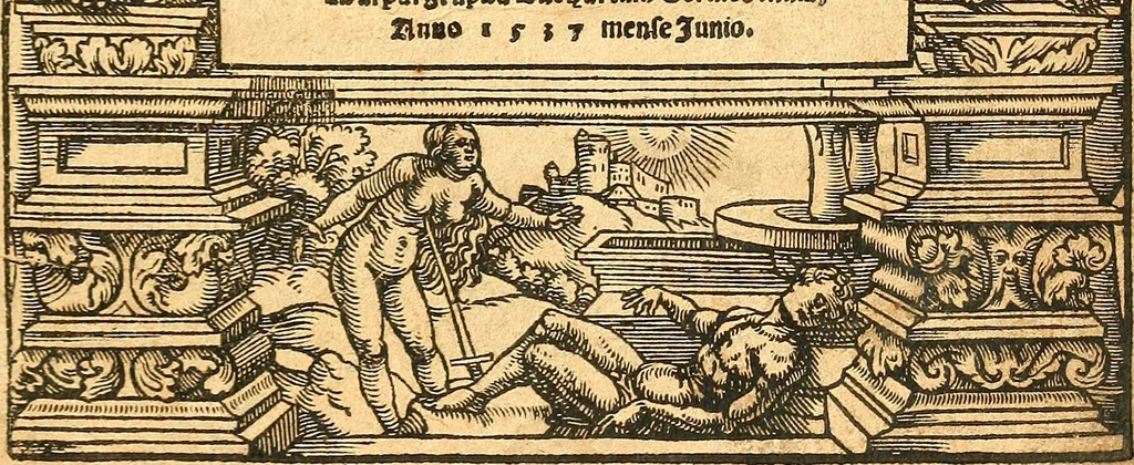 An illustration from Anatomiae, hoc est, corporis humani dissectionis pars prior, in qua singula quae ad caput spectant recensentur membra atque singulae partes, singulis suis ad uiuum commodissimè expressis figuris, deliniantur, 1537, leaf 4