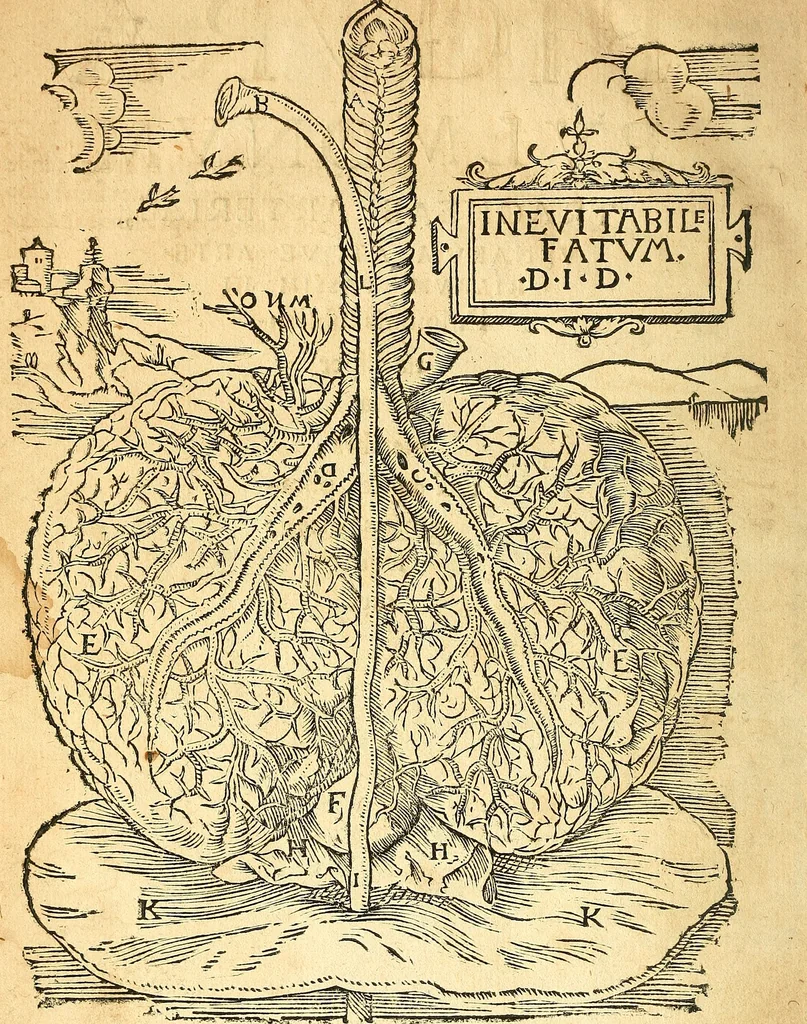 An illustration from Anatomiae, hoc est, corporis humani dissectionis pars prior, in qua singula quae ad caput spectant recensentur membra atque singulae partes, singulis suis ad uiuum commodissimè expressis figuris, deliniantur, 1537, leaf 71