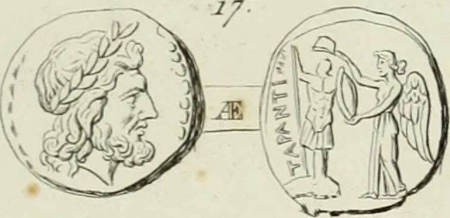 An illustration from Ancient coins of Greek cities and kings. From various collections principally in Great Britain;, 1831, leaf 104
