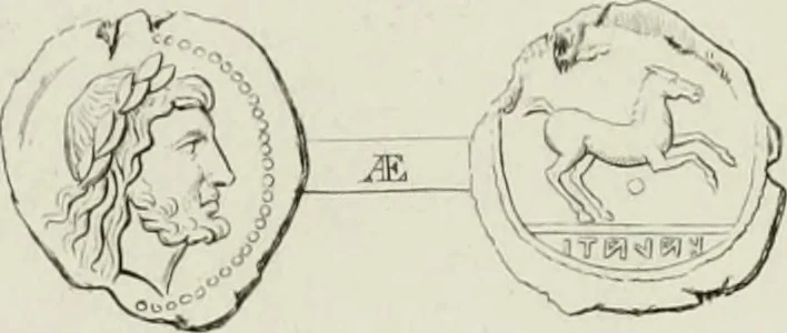 An illustration from Ancient coins of Greek cities and kings. From various collections principally in Great Britain;, 1831, leaf 104