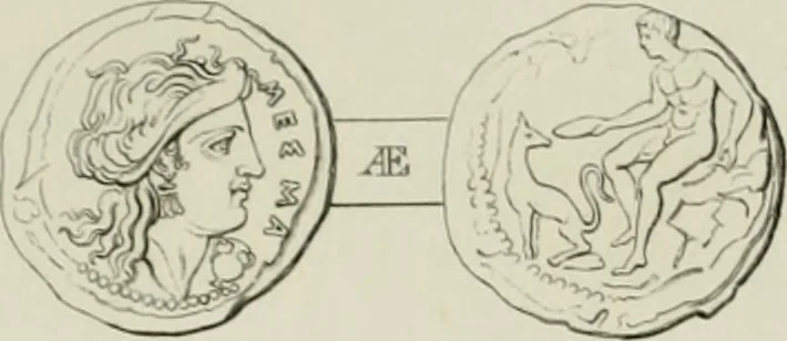 An illustration from Ancient coins of Greek cities and kings. From various collections principally in Great Britain;, 1831, leaf 106