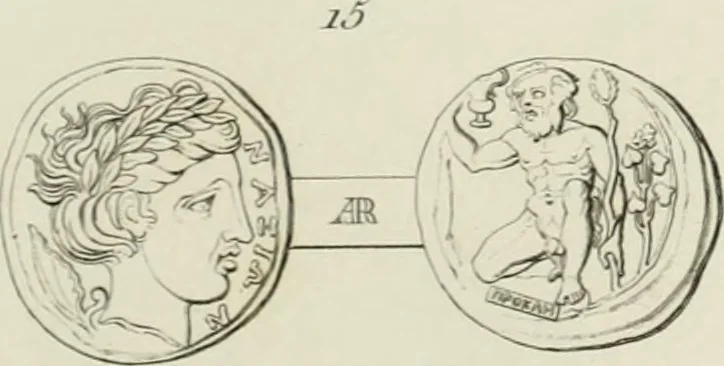 An illustration from Ancient coins of Greek cities and kings. From various collections principally in Great Britain;, 1831, leaf 106