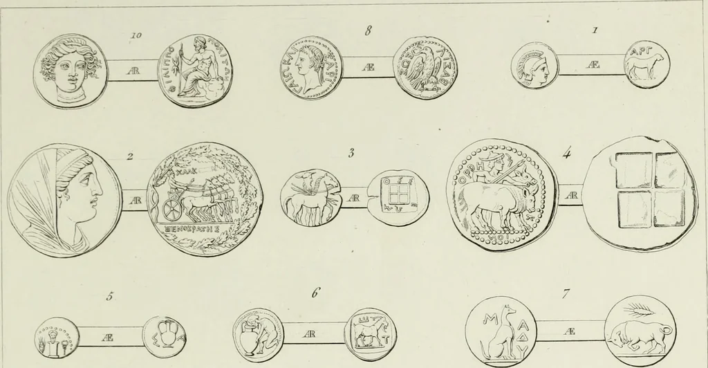 An illustration from Ancient coins of Greek cities and kings. From various collections principally in Great Britain;, 1831, leaf 108