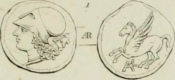 An illustration from Ancient coins of Greek cities and kings. From various collections principally in Great Britain;, 1831, leaf 110