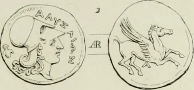 An illustration from Ancient coins of Greek cities and kings. From various collections principally in Great Britain;, 1831, leaf 110