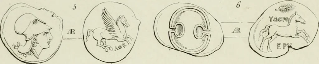 An illustration from Ancient coins of Greek cities and kings. From various collections principally in Great Britain;, 1831, leaf 110