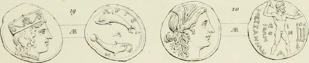 An illustration from Ancient coins of Greek cities and kings. From various collections principally in Great Britain;, 1831, leaf 110