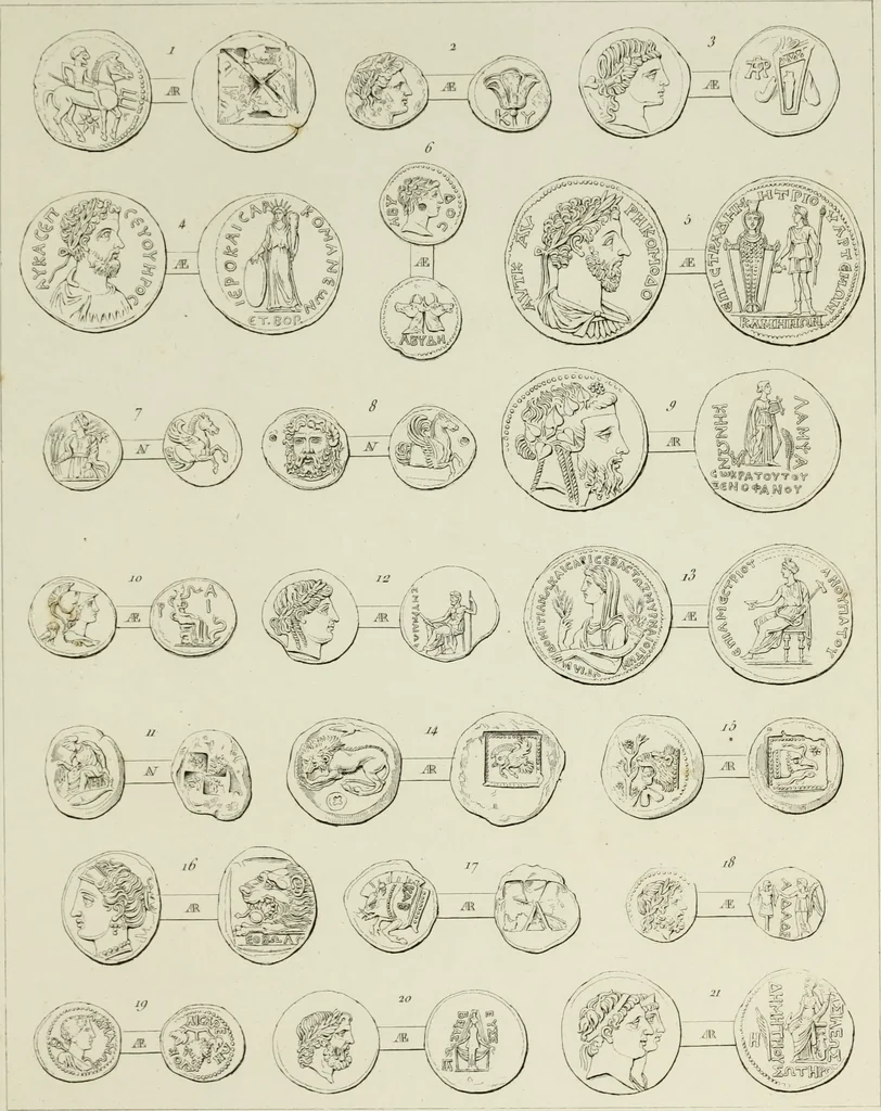 An illustration from Ancient coins of Greek cities and kings. From various collections principally in Great Britain;, 1831, leaf 112