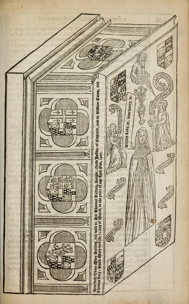 An illustration from Ancient funerall monuments within the vnited monarchie of Great Britaine, Ireland, and the islands adiacent, with the dissolued monasteries therein contained: their founders, and what eminent persons haue beene in the same interred. As also the death and buriall of certaine of the bloud royall; the nobilitie and gentrie of these kingdomes entombed in forraine nations.., 1631, leaf 515