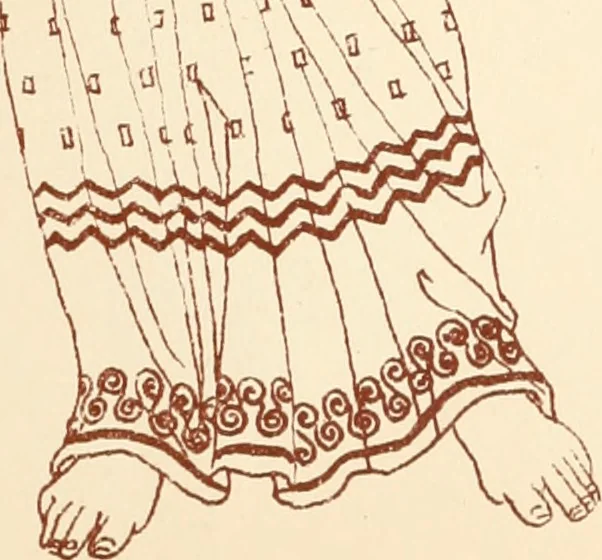 An illustration from Ancient Greek female costume : illustrated by one hundred and twelve plates and numerous smaller illustrations ; with descriptive letterpress and descriptive passages from the works of Homer, Hesiod, Herodotus, Aeschylus, Euripides, Aristophanes, Theocritus, Xenophon, Lucian, and other Greek authors, 1882, leaf 126