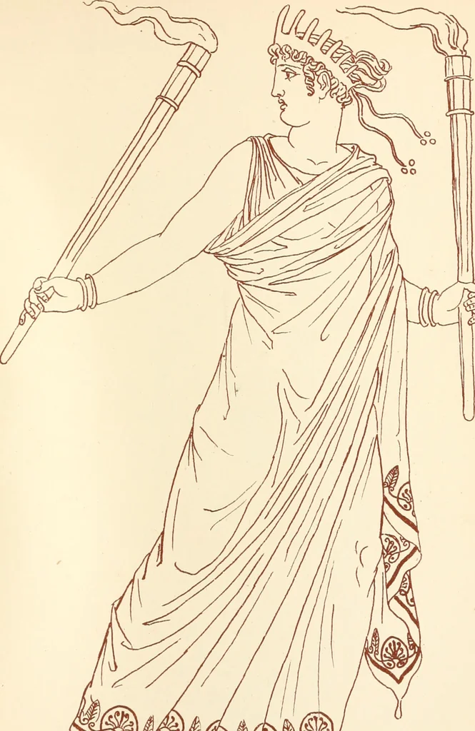 An illustration from Ancient Greek female costume : illustrated by one hundred and twelve plates and numerous smaller illustrations ; with descriptive letterpress and descriptive passages from the works of Homer, Hesiod, Herodotus, Aeschylus, Euripides, Aristophanes, Theocritus, Xenophon, Lucian, and other Greek authors, 1882, leaf 136