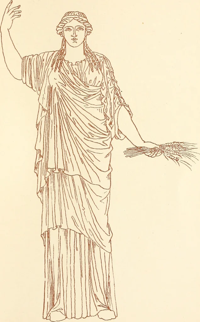 An illustration from Ancient Greek female costume : illustrated by one hundred and twelve plates and numerous smaller illustrations ; with descriptive letterpress and descriptive passages from the works of Homer, Hesiod, Herodotus, Aeschylus, Euripides, Aristophanes, Theocritus, Xenophon, Lucian, and other Greek authors, 1882, leaf 176