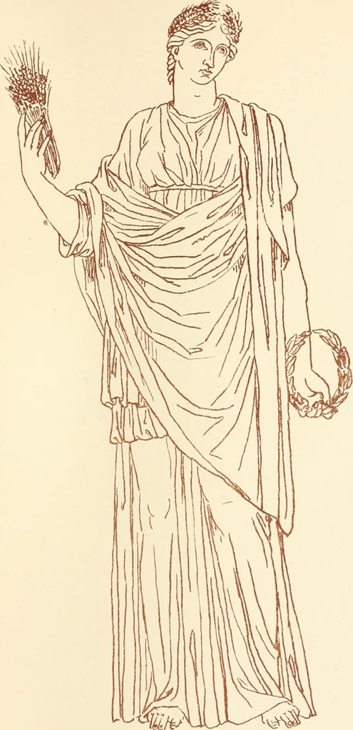 An illustration from Ancient Greek female costume : illustrated by one hundred and twelve plates and numerous smaller illustrations ; with descriptive letterpress and descriptive passages from the works of Homer, Hesiod, Herodotus, Aeschylus, Euripides, Aristophanes, Theocritus, Xenophon, Lucian, and other Greek authors, 1882, leaf 178