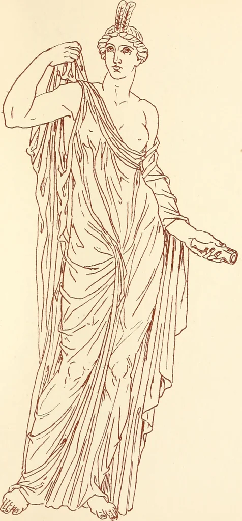 An illustration from Ancient Greek female costume : illustrated by one hundred and twelve plates and numerous smaller illustrations ; with descriptive letterpress and descriptive passages from the works of Homer, Hesiod, Herodotus, Aeschylus, Euripides, Aristophanes, Theocritus, Xenophon, Lucian, and other Greek authors, 1882, leaf 192