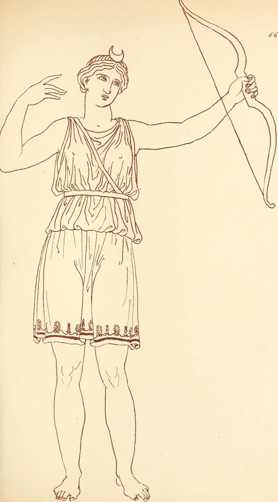 An illustration from Ancient Greek female costume : illustrated by one hundred and twelve plates and numerous smaller illustrations ; with descriptive letterpress and descriptive passages from the works of Homer, Hesiod, Herodotus, Aeschylus, Euripides, Aristophanes, Theocritus, Xenophon, Lucian, and other Greek authors, 1882, leaf 202