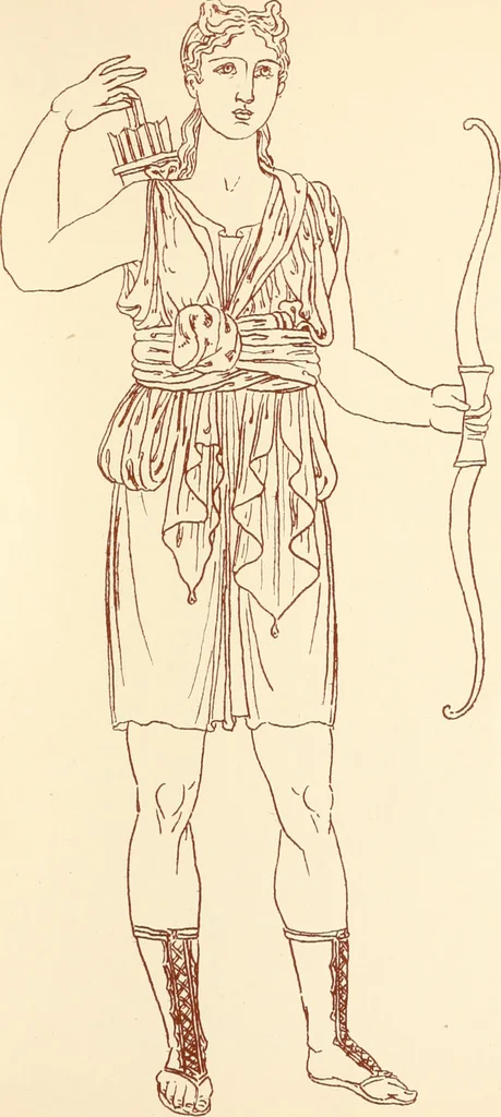 An illustration from Ancient Greek female costume : illustrated by one hundred and twelve plates and numerous smaller illustrations ; with descriptive letterpress and descriptive passages from the works of Homer, Hesiod, Herodotus, Aeschylus, Euripides, Aristophanes, Theocritus, Xenophon, Lucian, and other Greek authors, 1882, leaf 204