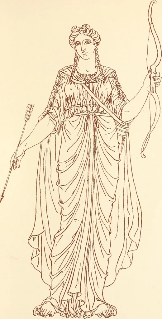An illustration from Ancient Greek female costume : illustrated by one hundred and twelve plates and numerous smaller illustrations ; with descriptive letterpress and descriptive passages from the works of Homer, Hesiod, Herodotus, Aeschylus, Euripides, Aristophanes, Theocritus, Xenophon, Lucian, and other Greek authors, 1882, leaf 206