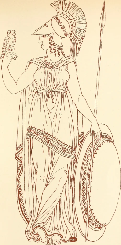 An illustration from Ancient Greek female costume : illustrated by one hundred and twelve plates and numerous smaller illustrations ; with descriptive letterpress and descriptive passages from the works of Homer, Hesiod, Herodotus, Aeschylus, Euripides, Aristophanes, Theocritus, Xenophon, Lucian, and other Greek authors, 1882, leaf 214