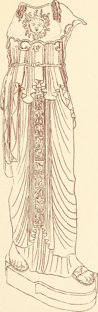 An illustration from Ancient Greek female costume : illustrated by one hundred and twelve plates and numerous smaller illustrations ; with descriptive letterpress and descriptive passages from the works of Homer, Hesiod, Herodotus, Aeschylus, Euripides, Aristophanes, Theocritus, Xenophon, Lucian, and other Greek authors, 1882, leaf 220