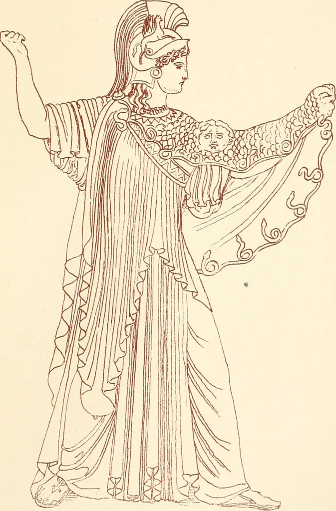 An illustration from Ancient Greek female costume : illustrated by one hundred and twelve plates and numerous smaller illustrations ; with descriptive letterpress and descriptive passages from the works of Homer, Hesiod, Herodotus, Aeschylus, Euripides, Aristophanes, Theocritus, Xenophon, Lucian, and other Greek authors, 1882, leaf 222
