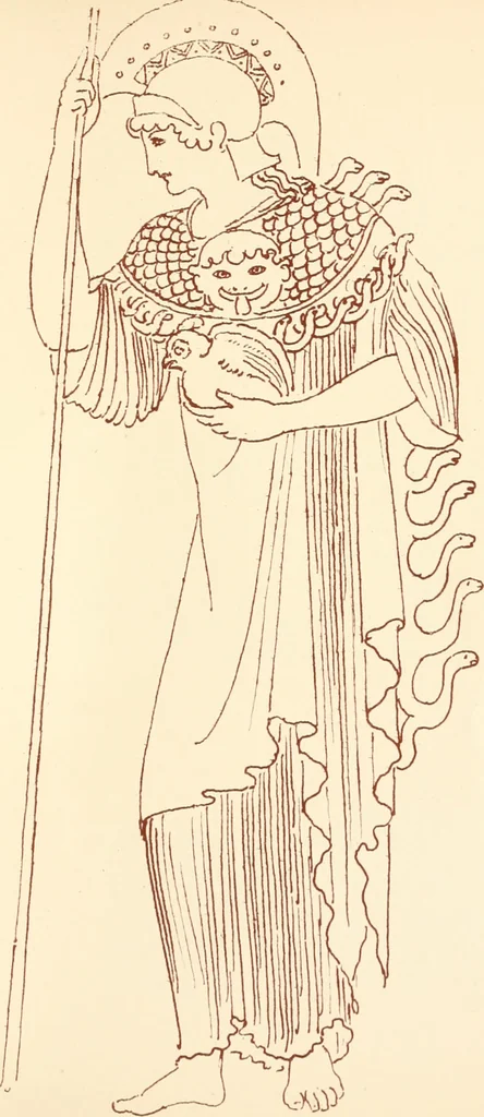 An illustration from Ancient Greek female costume : illustrated by one hundred and twelve plates and numerous smaller illustrations ; with descriptive letterpress and descriptive passages from the works of Homer, Hesiod, Herodotus, Aeschylus, Euripides, Aristophanes, Theocritus, Xenophon, Lucian, and other Greek authors, 1882, leaf 226
