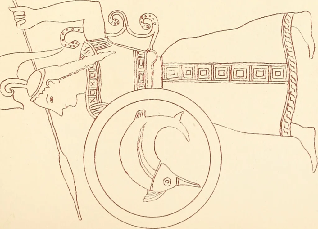 An illustration from Ancient Greek female costume : illustrated by one hundred and twelve plates and numerous smaller illustrations ; with descriptive letterpress and descriptive passages from the works of Homer, Hesiod, Herodotus, Aeschylus, Euripides, Aristophanes, Theocritus, Xenophon, Lucian, and other Greek authors, 1882, leaf 234