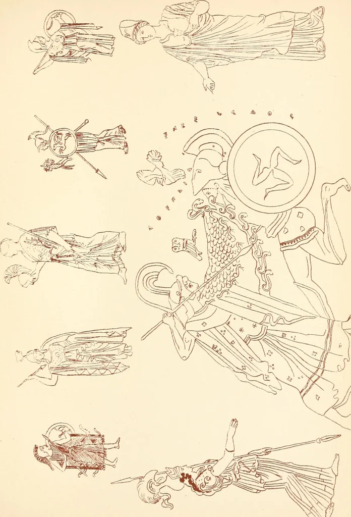 An illustration from Ancient Greek female costume : illustrated by one hundred and twelve plates and numerous smaller illustrations ; with descriptive letterpress and descriptive passages from the works of Homer, Hesiod, Herodotus, Aeschylus, Euripides, Aristophanes, Theocritus, Xenophon, Lucian, and other Greek authors, 1882, leaf 236