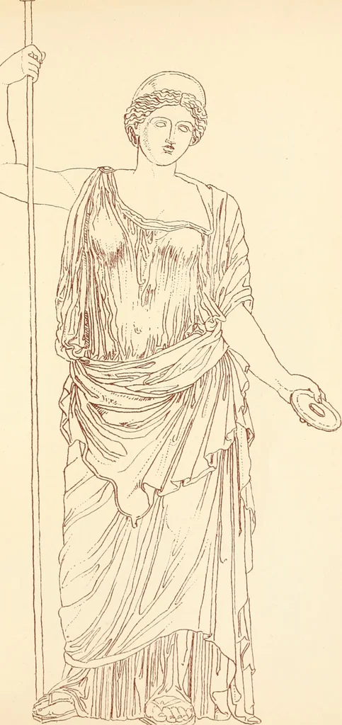 An illustration from Ancient Greek female costume : illustrated by one hundred and twelve plates and numerous smaller illustrations ; with descriptive letterpress and descriptive passages from the works of Homer, Hesiod, Herodotus, Aeschylus, Euripides, Aristophanes, Theocritus, Xenophon, Lucian, and other Greek authors, 1882, leaf 238