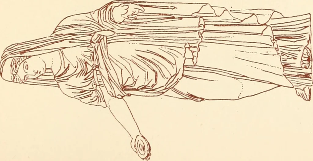 An illustration from Ancient Greek female costume : illustrated by one hundred and twelve plates and numerous smaller illustrations ; with descriptive letterpress and descriptive passages from the works of Homer, Hesiod, Herodotus, Aeschylus, Euripides, Aristophanes, Theocritus, Xenophon, Lucian, and other Greek authors, 1882, leaf 240