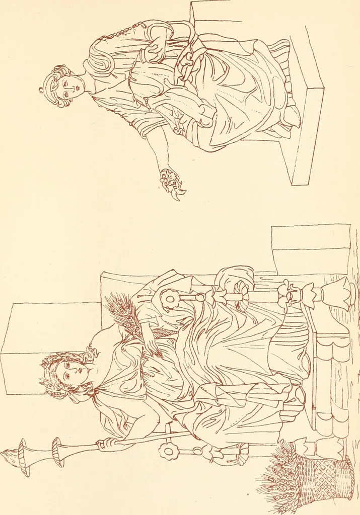 An illustration from Ancient Greek female costume : illustrated by one hundred and twelve plates and numerous smaller illustrations ; with descriptive letterpress and descriptive passages from the works of Homer, Hesiod, Herodotus, Aeschylus, Euripides, Aristophanes, Theocritus, Xenophon, Lucian, and other Greek authors, 1882, leaf 244