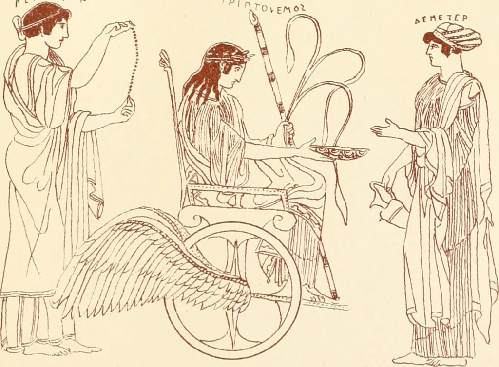An illustration from Ancient Greek female costume : illustrated by one hundred and twelve plates and numerous smaller illustrations ; with descriptive letterpress and descriptive passages from the works of Homer, Hesiod, Herodotus, Aeschylus, Euripides, Aristophanes, Theocritus, Xenophon, Lucian, and other Greek authors, 1882, leaf 258