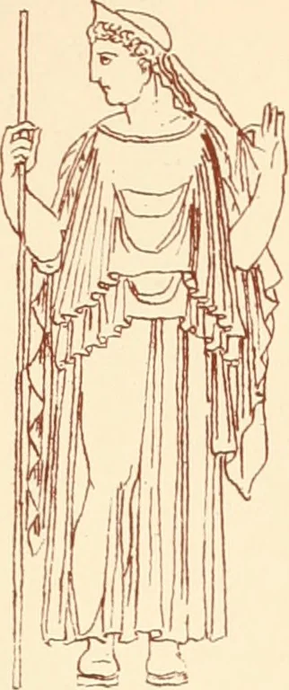An illustration from Ancient Greek female costume : illustrated by one hundred and twelve plates and numerous smaller illustrations ; with descriptive letterpress and descriptive passages from the works of Homer, Hesiod, Herodotus, Aeschylus, Euripides, Aristophanes, Theocritus, Xenophon, Lucian, and other Greek authors, 1882, leaf 260