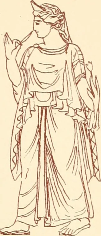 An illustration from Ancient Greek female costume : illustrated by one hundred and twelve plates and numerous smaller illustrations ; with descriptive letterpress and descriptive passages from the works of Homer, Hesiod, Herodotus, Aeschylus, Euripides, Aristophanes, Theocritus, Xenophon, Lucian, and other Greek authors, 1882, leaf 260
