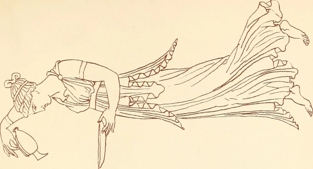 An illustration from Ancient Greek female costume : illustrated by one hundred and twelve plates and numerous smaller illustrations ; with descriptive letterpress and descriptive passages from the works of Homer, Hesiod, Herodotus, Aeschylus, Euripides, Aristophanes, Theocritus, Xenophon, Lucian, and other Greek authors, 1882, leaf 272
