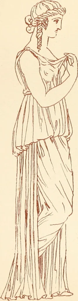 An illustration from Ancient Greek female costume : illustrated by one hundred and twelve plates and numerous smaller illustrations ; with descriptive letterpress and descriptive passages from the works of Homer, Hesiod, Herodotus, Aeschylus, Euripides, Aristophanes, Theocritus, Xenophon, Lucian, and other Greek authors, 1882, leaf 276