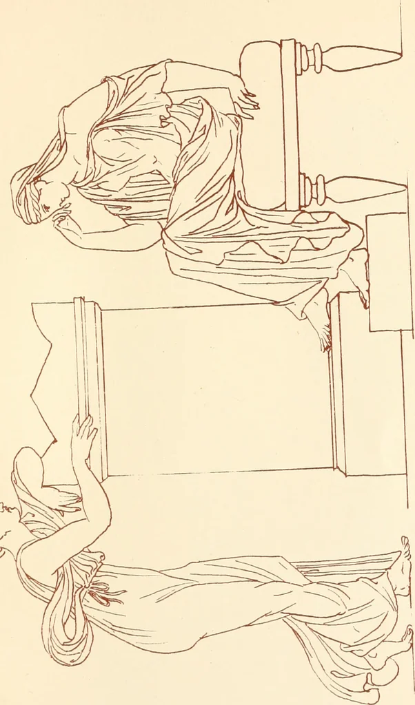 An illustration from Ancient Greek female costume : illustrated by one hundred and twelve plates and numerous smaller illustrations ; with descriptive letterpress and descriptive passages from the works of Homer, Hesiod, Herodotus, Aeschylus, Euripides, Aristophanes, Theocritus, Xenophon, Lucian, and other Greek authors, 1882, leaf 280