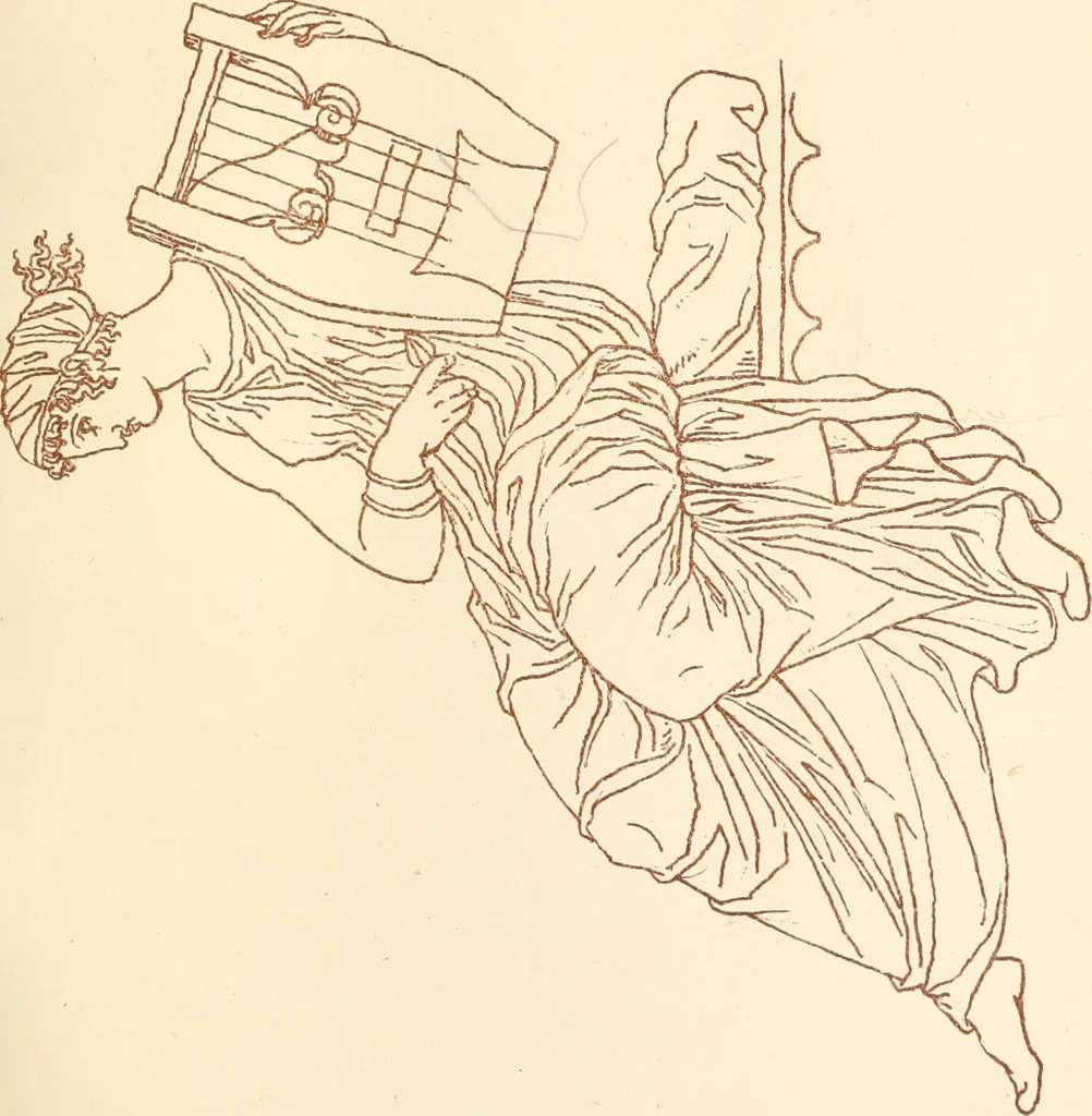 An illustration from Ancient Greek female costume : illustrated by one hundred and twelve plates and numerous smaller illustrations ; with descriptive letterpress and descriptive passages from the works of Homer, Hesiod, Herodotus, Aeschylus, Euripides, Aristophanes, Theocritus, Xenophon, Lucian, and other Greek authors, 1882, leaf 286