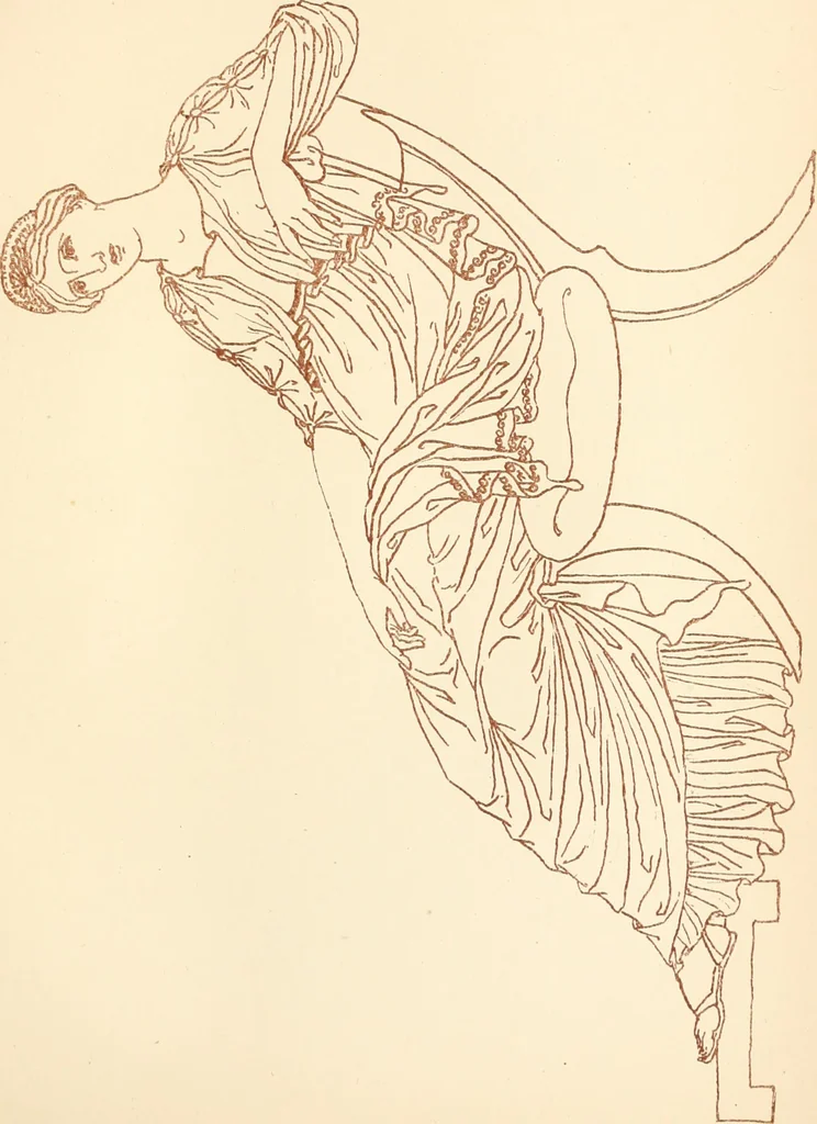 An illustration from Ancient Greek female costume : illustrated by one hundred and twelve plates and numerous smaller illustrations ; with descriptive letterpress and descriptive passages from the works of Homer, Hesiod, Herodotus, Aeschylus, Euripides, Aristophanes, Theocritus, Xenophon, Lucian, and other Greek authors, 1882, leaf 292