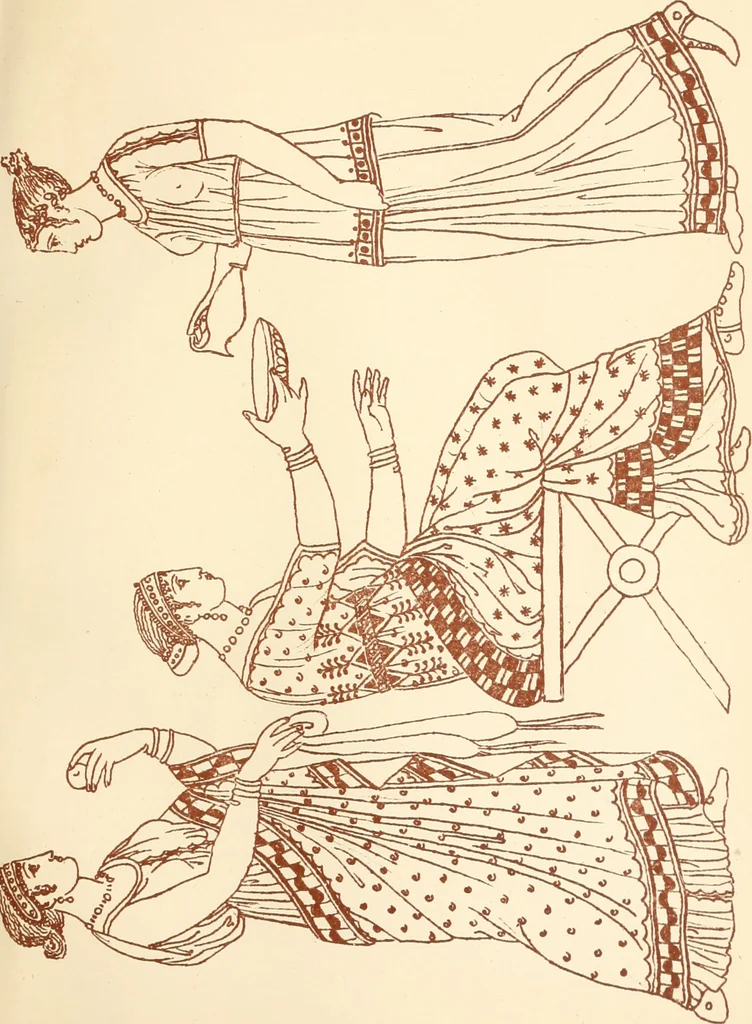 An illustration from Ancient Greek female costume : illustrated by one hundred and twelve plates and numerous smaller illustrations ; with descriptive letterpress and descriptive passages from the works of Homer, Hesiod, Herodotus, Aeschylus, Euripides, Aristophanes, Theocritus, Xenophon, Lucian, and other Greek authors, 1882, leaf 296