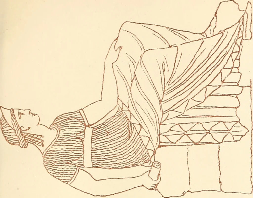 An illustration from Ancient Greek female costume : illustrated by one hundred and twelve plates and numerous smaller illustrations ; with descriptive letterpress and descriptive passages from the works of Homer, Hesiod, Herodotus, Aeschylus, Euripides, Aristophanes, Theocritus, Xenophon, Lucian, and other Greek authors, 1882, leaf 298